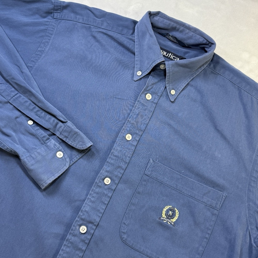 Vintage 90s Nautica Shirt Mens M Blue Embroidered‎ Crest Button Down Jamaica